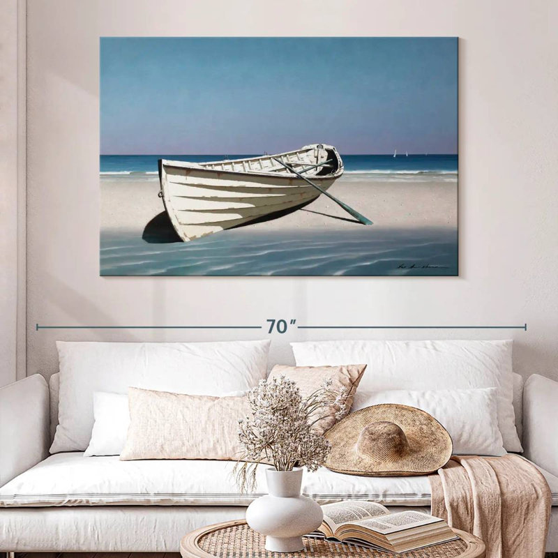Mehar White Boat On Beach, 34" H x 51" W