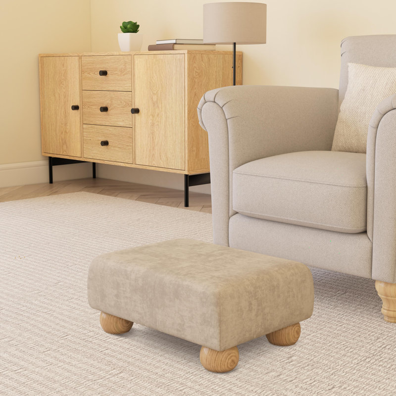 Autryville Wood Bun Feet - Fabric, Bone Cream, Velvet, Natural