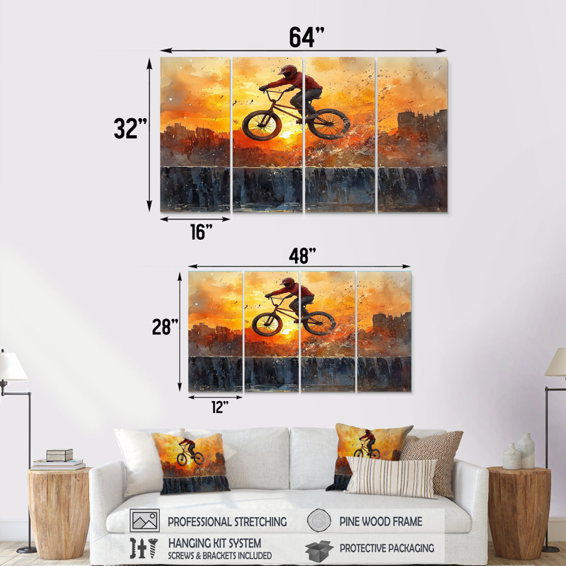 Ensemble de salon art mural orange Bmx Legacy, H 28 po x l 48 po