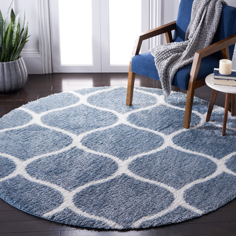Tapis bleu / blanc Jailen, Rond 6 pi 7 po