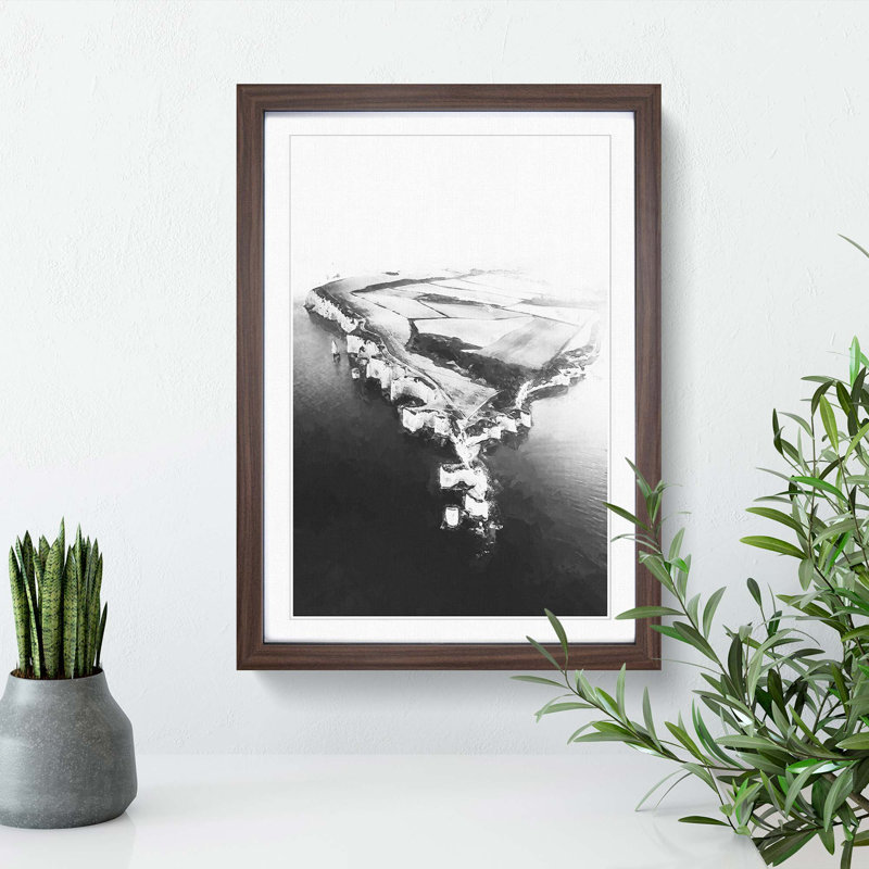 Old Harry Rocks Cliffs in Dorset - Picture Frame Graphic Art Print, Walnut Framed, 36cm H x 27cm W x 2cm D