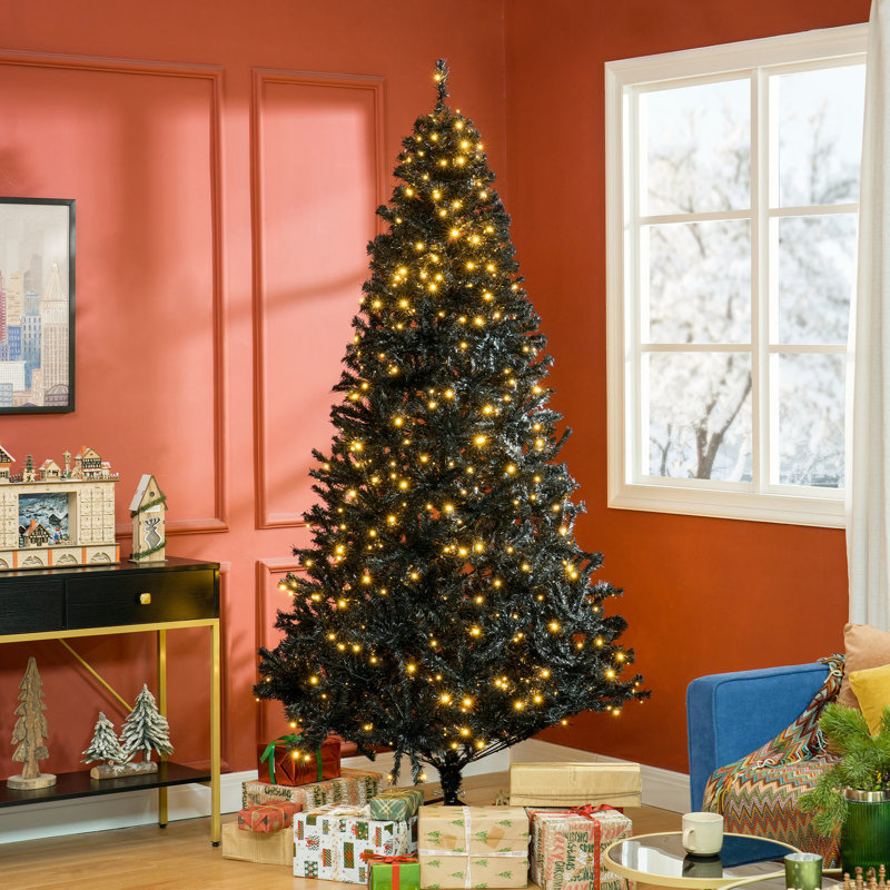 Arbre artificiel de 7,5 pieds de haut avec 500, 1346 extrémités de branches, aspect noir de Noël et motif