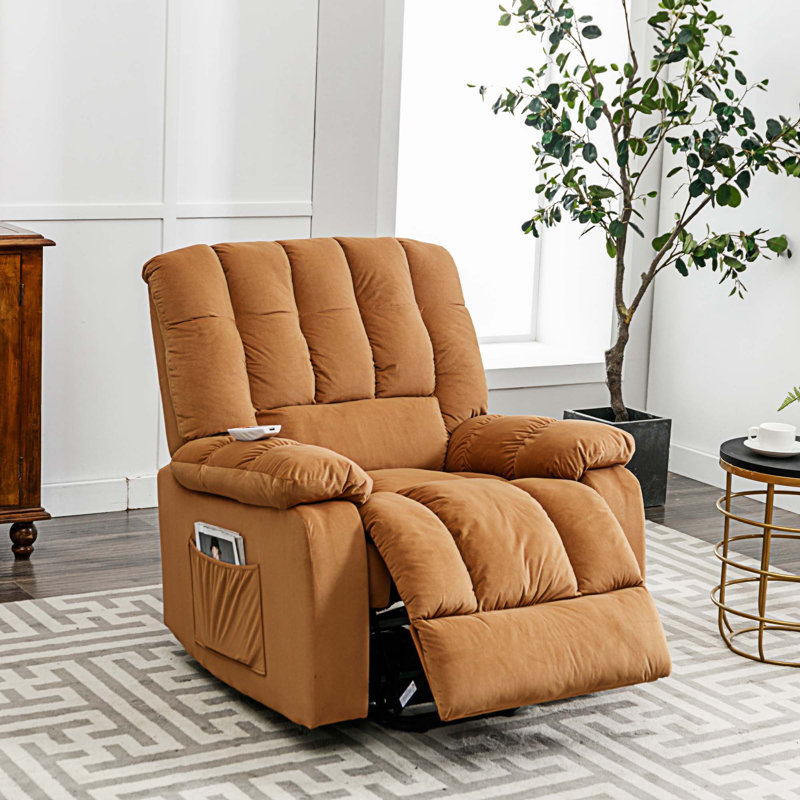Fauteuil inclinable rembourré Muguette, Velours brun