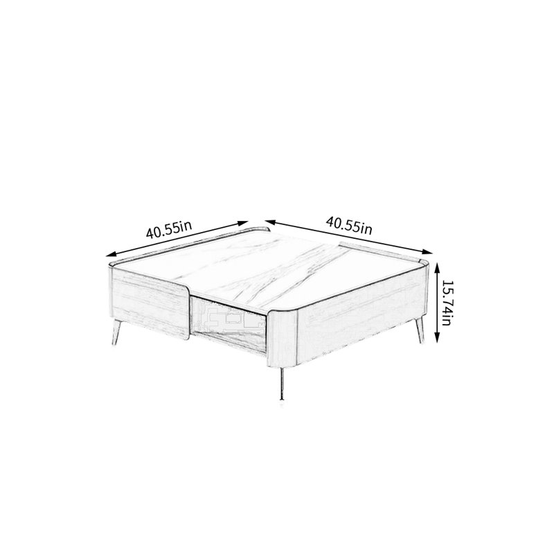 Table basse à quatre pieds avec rangement, H 15,74 po x L 40,55 po x l 40,55 po