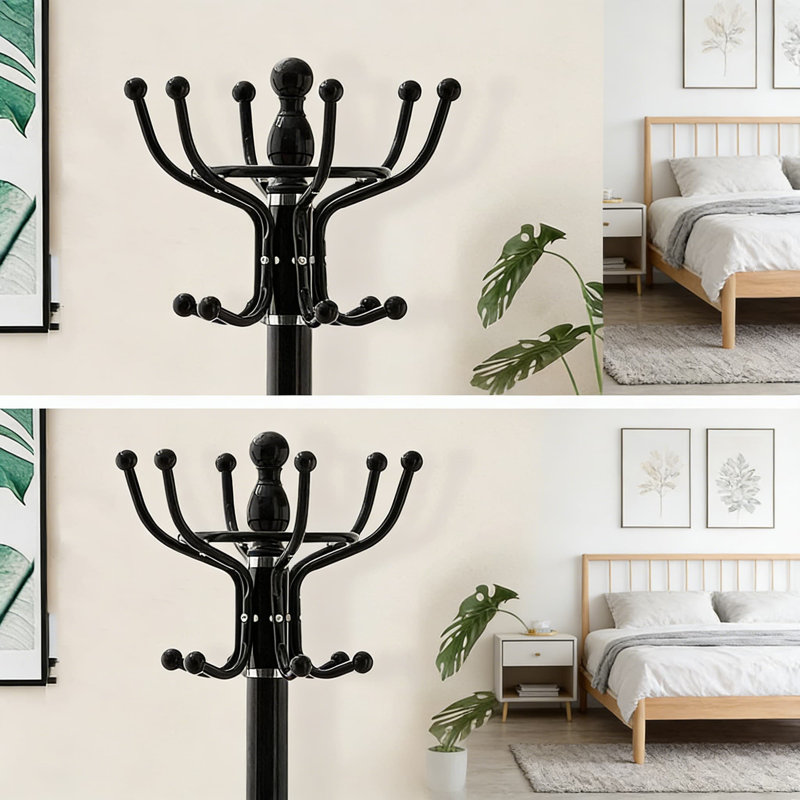 Kertnic Freestanding Coat Rack With 16 Hooks And Marble Base - Heavy Duty Metal Hall Tree Stand For Entryway, Hats, Coats, And Bags - Modern Hanger Organizer For Home, Office, Or Dorm