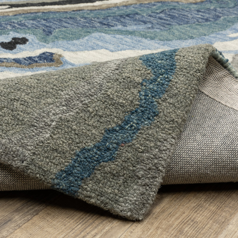 Roblyn Hand-made Wool Abstract Waves Blue/ Teal Area Rug, Rectangle 5' x 8'