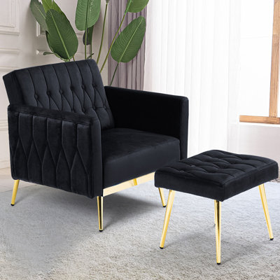 Siemon Velvet Accent Chair with Ottoman