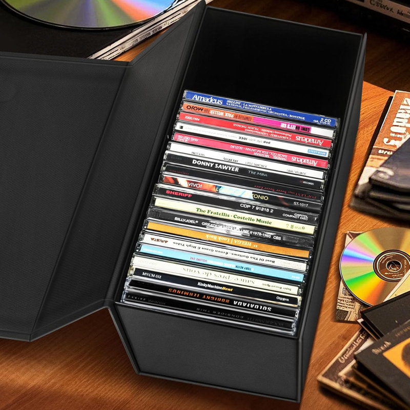 Étui de rangement en CD 12,5 po x 5,2 po x 5,7 po - Organisateur de fermeture magnétique d'une capacité de 30 rubis pour les amateurs de musique rétro