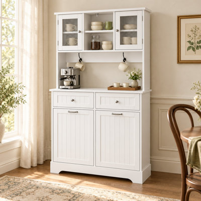 Kitchen Pantry Cabinet With Adjustable Shelves, for Kitchen, Living Room -White