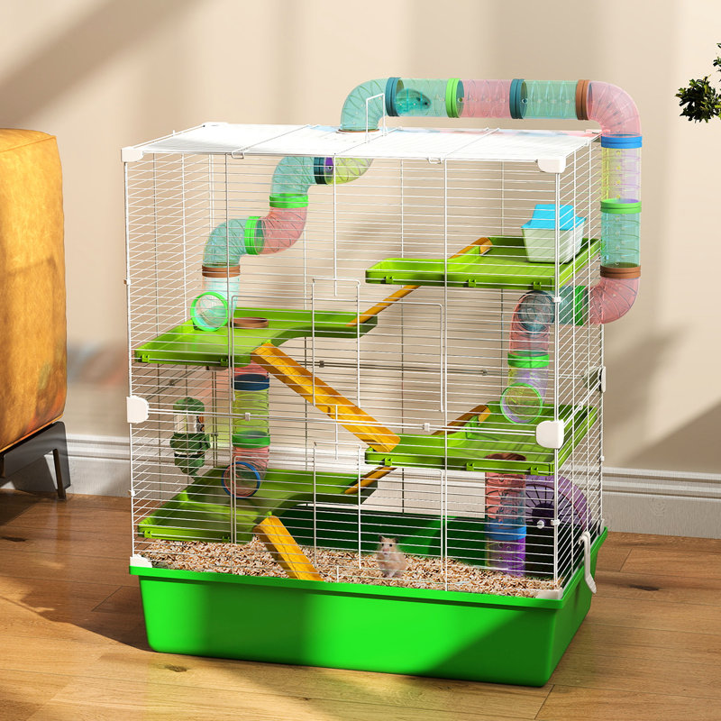 Cage à hamster extra large 23 po à 5 niveaux, avec tunnels, poignées de transport, portatif, roue d'exercice