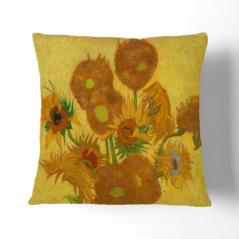 Fifteen Sunflowers Floral Square Throw Cushion, White, 40cm H x 40cm W x 15cm D