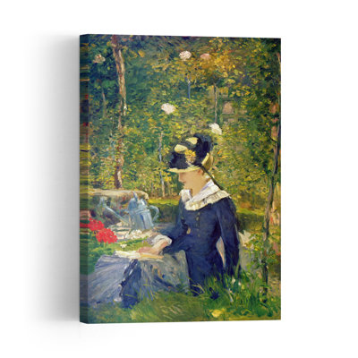 Young Woman At The Entrance Of The Bellevue Garden , 1880 Impressionist Serene Tranquil Portrait Tree Wall Art Print by Edouard Manet - 1 Piece Wrapped Canvas Wall Art