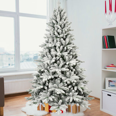Arbre de Noël artificiel en PE et PVC, avec 768 pointes de branches et support en métal, faux arbre pliable avec un feuillage enneigé réaliste pour la décoration intérieure