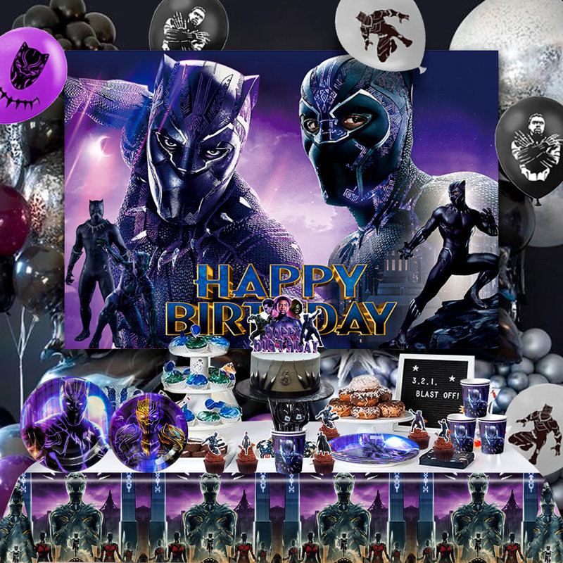 112 pièces de décorations de fête Black Panther, fournitures de fête d'anniversaire