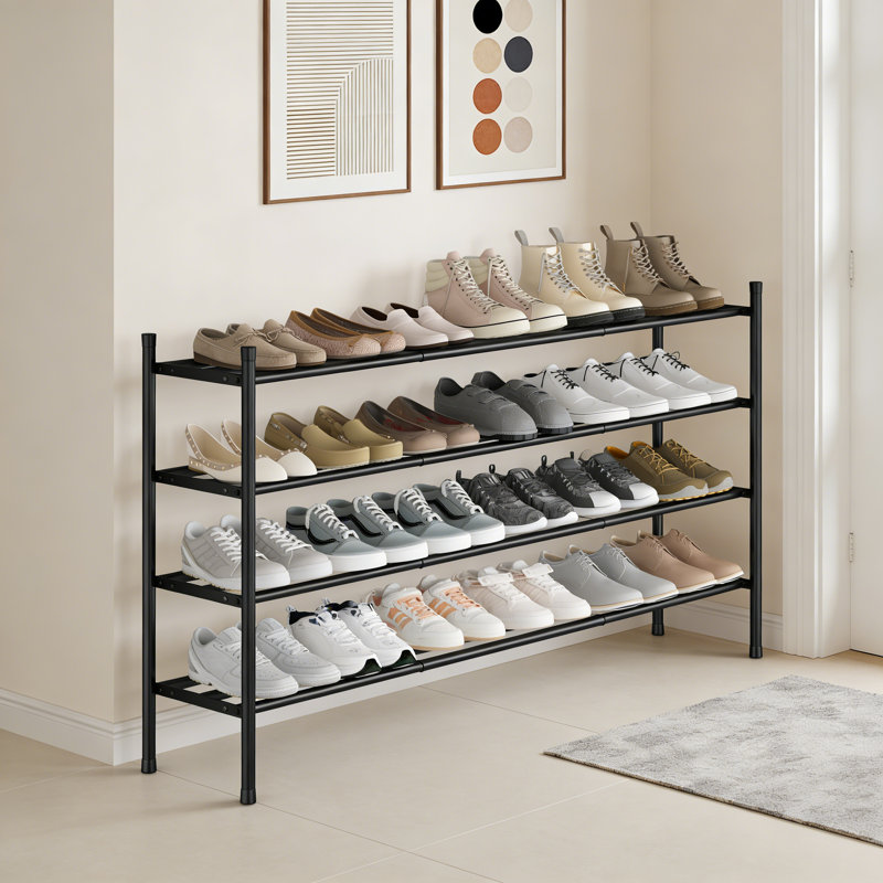 Long Expandable Shoe Rack,Metal Wide Stackable Shoe Shelf, Adjustable Freestanding Shoe Organizer For Closet Entryway Hallway Garage Front Door