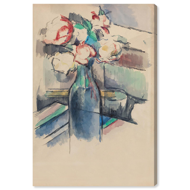 Large Beige and Blue Abstract Floral Canvas Art