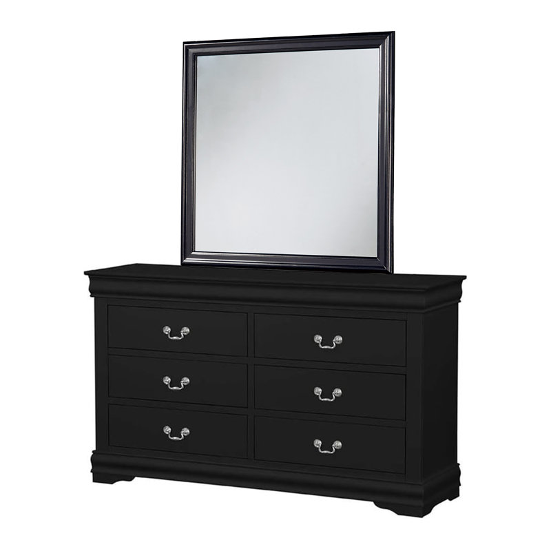 Ensemble de chambre à coucher grand lit quatre pièces Fy, poignées en métal nickel antique, noir, Noir, Grand