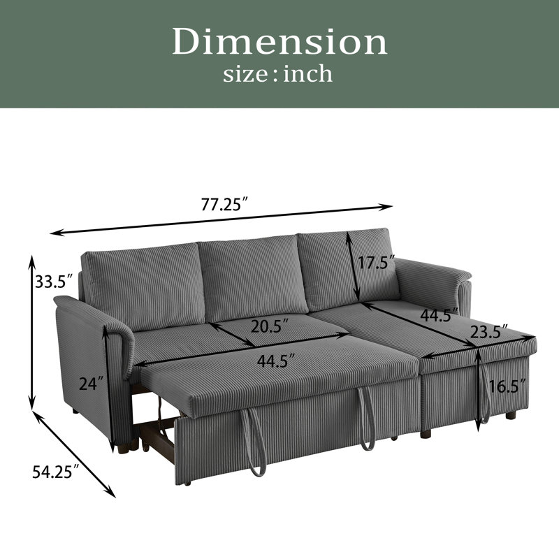 Canapé avec méridienne convertible modulaire en L, Velours côtelé gris