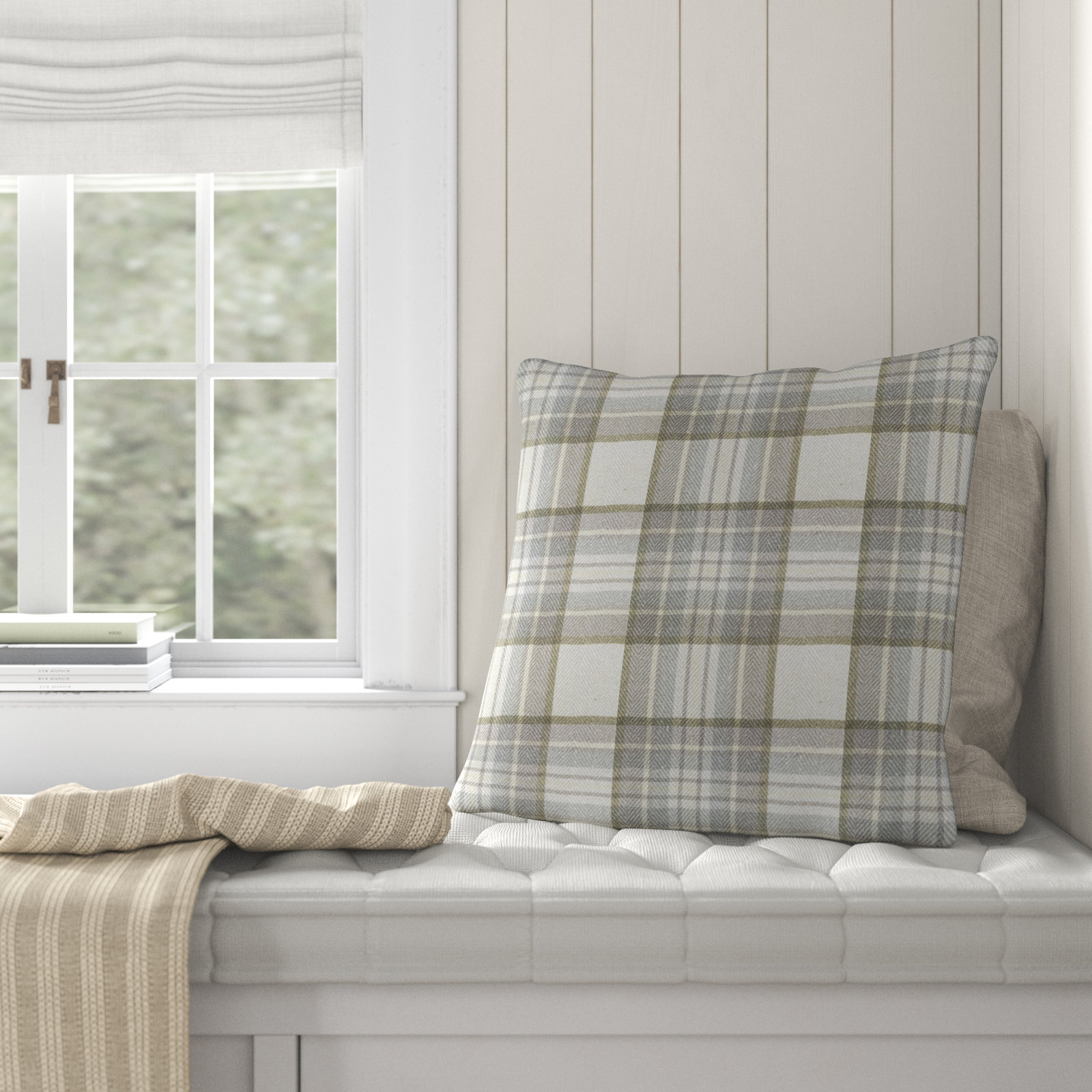 Plaid Cotton Throw Pillow, 22" x 22", Brown, Pillow Cover Only - No Insert
