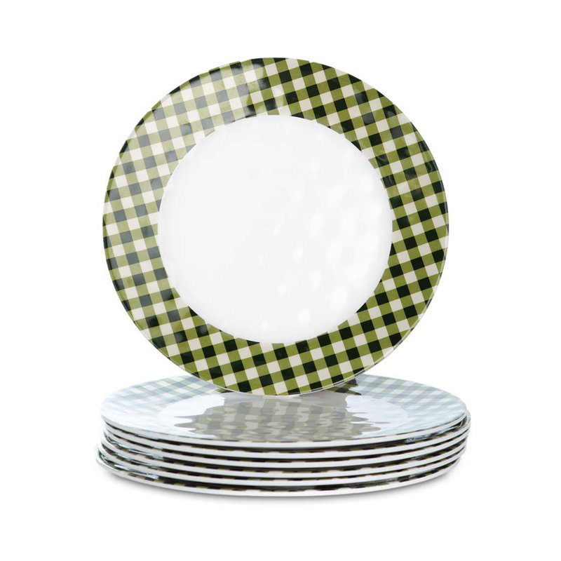 Ensemble d'assiettes en mélamine Moss Gingham, Vert