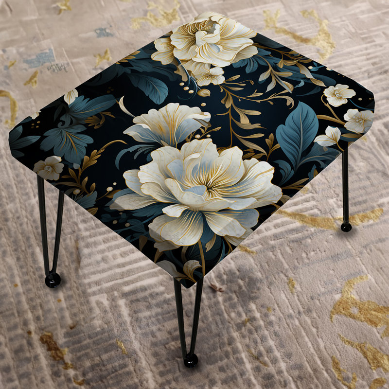 Élégance de fleurs victorienne bleue et blanche - Repose-pieds rectangulaire floral