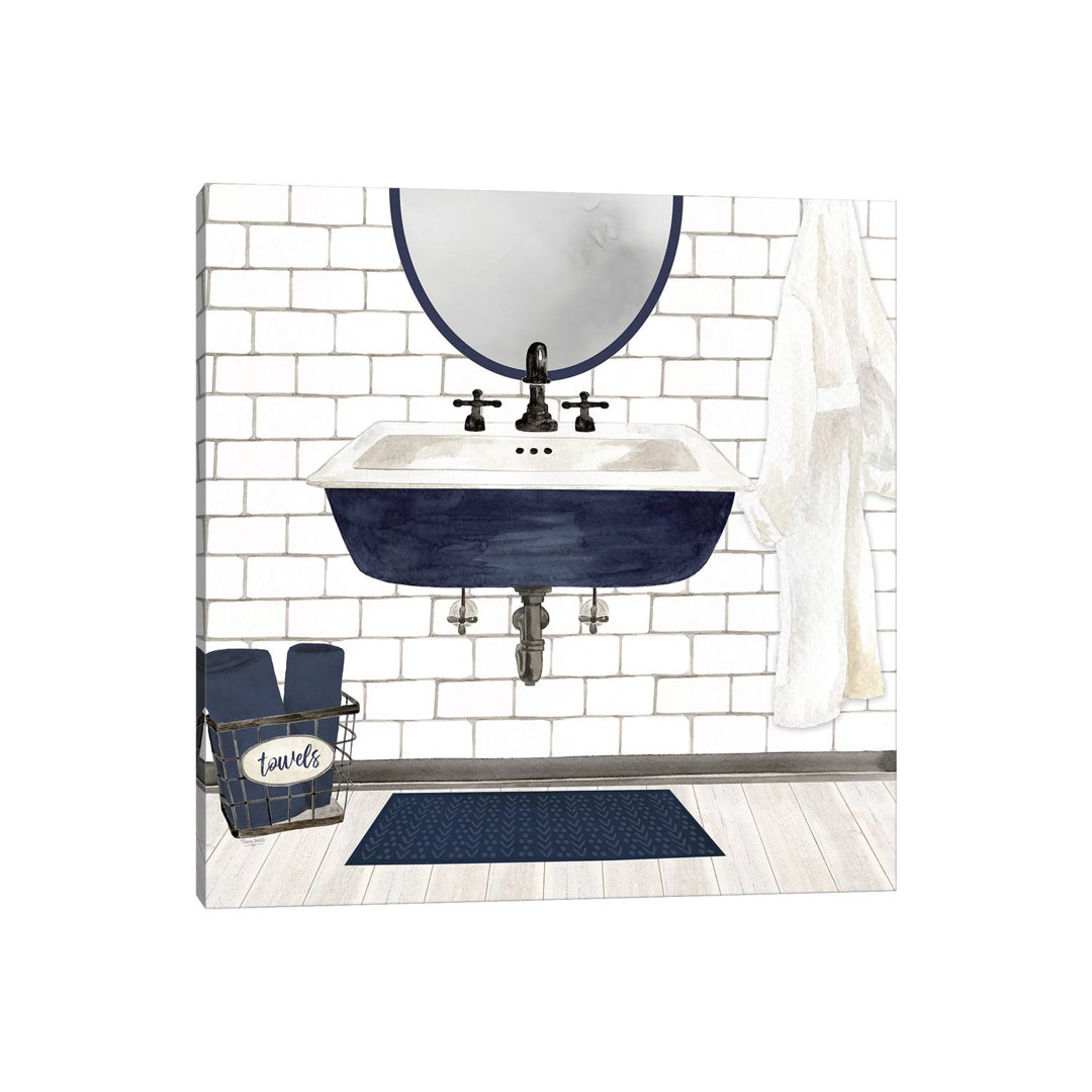 Farmhouse Bath II Navy-Sink - Print on Canvas