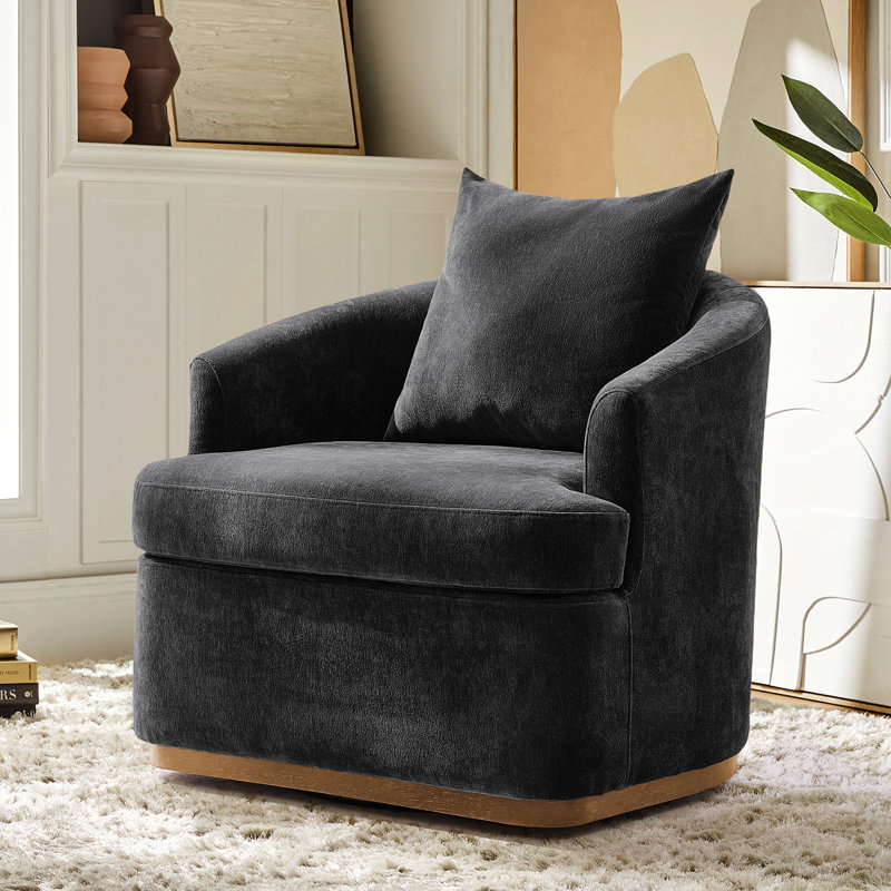 Berklie 31"W Modern Chenille Swivel Armchair with Ergonomic Backrest and Solid Wood Legs, Black