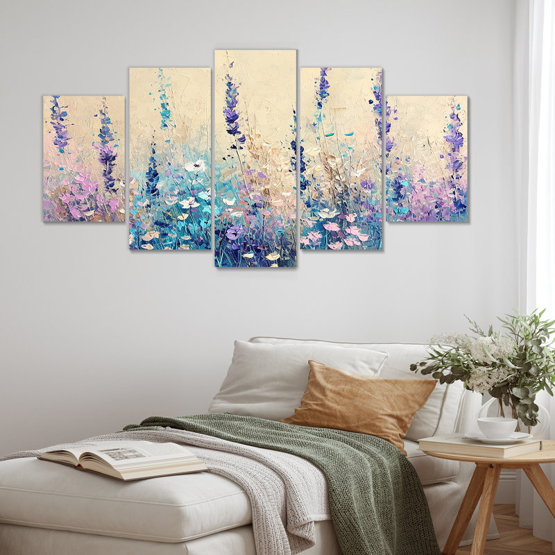 Fleurs d'art mauve et bleues en fleurs, H 32 po x l 60 po