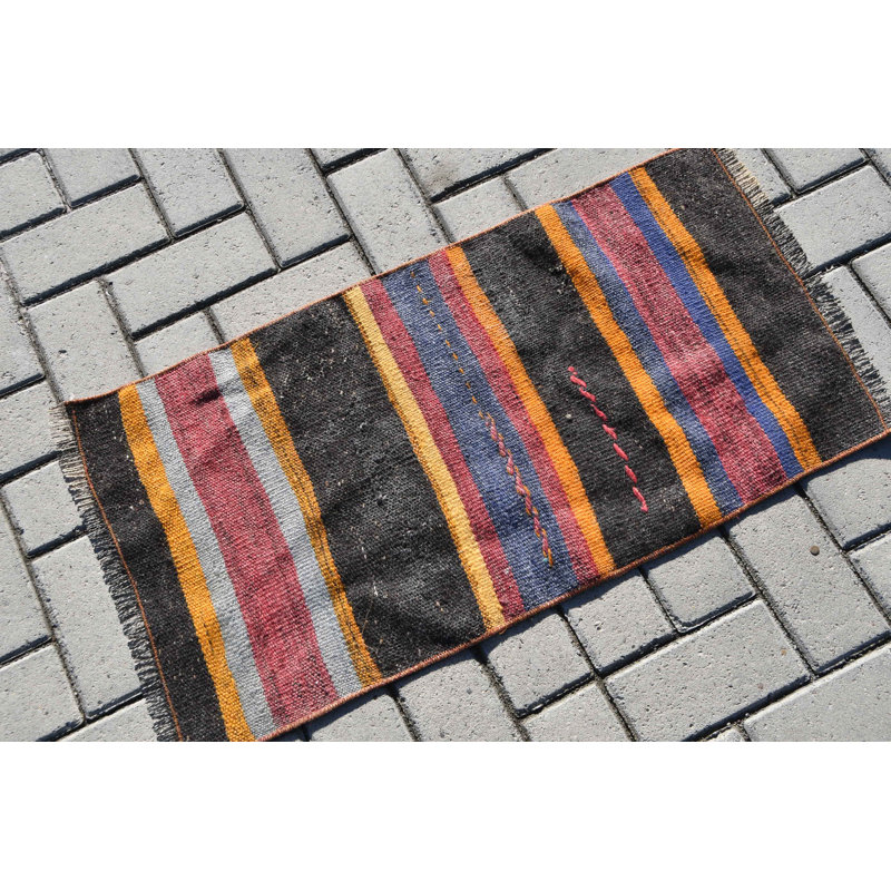 Tapis kilim turc noir classique classique avec motif tribal rétro pour la cuisine bleu / noir