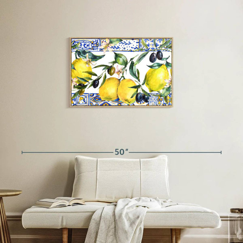 Citrons et olives, Cadre flottant en bois naturel, 31 po x 21 po