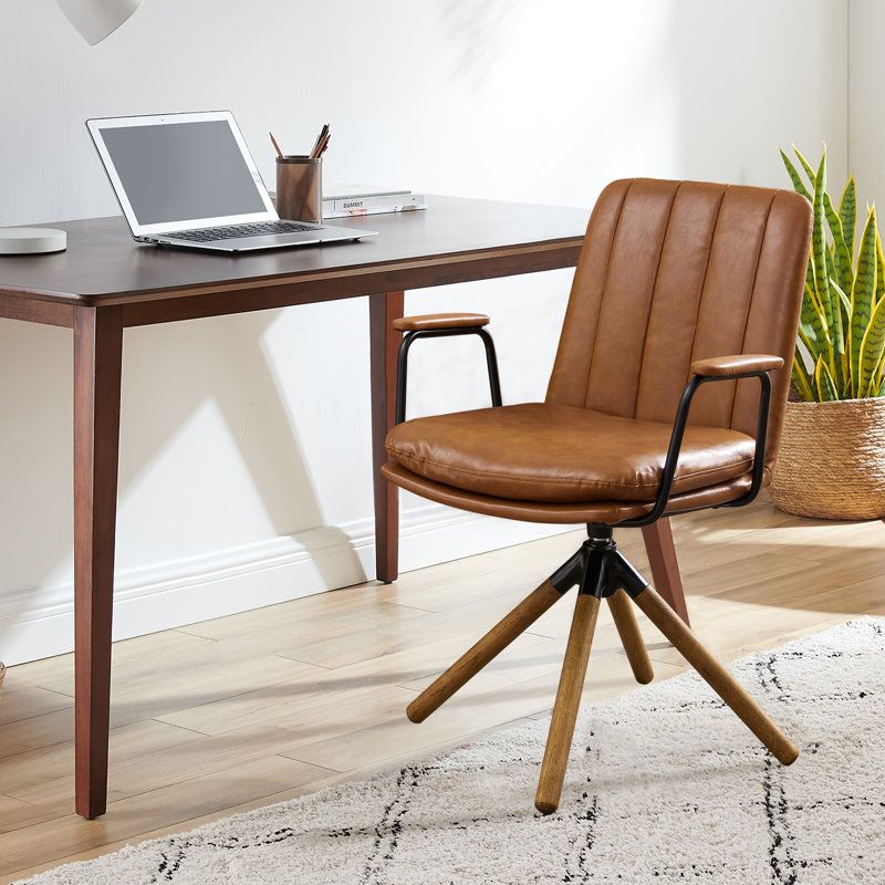 Chaise de bureau pivotante en similicuir Jadd, Brun