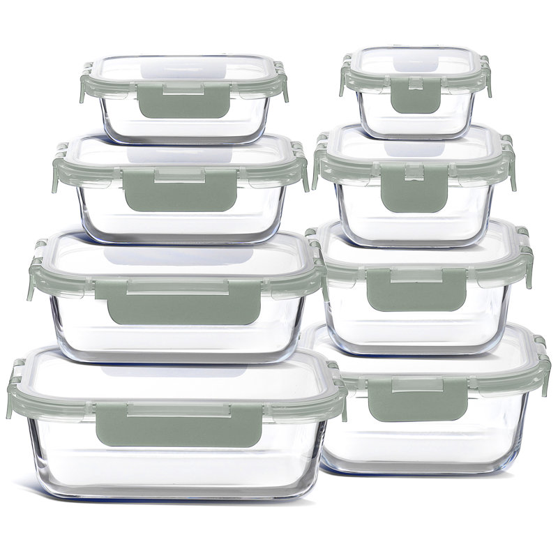  16-piece glass storage containers with lids, 8 food storage containers with 8 airtight lids (set of 8), Sage Green
