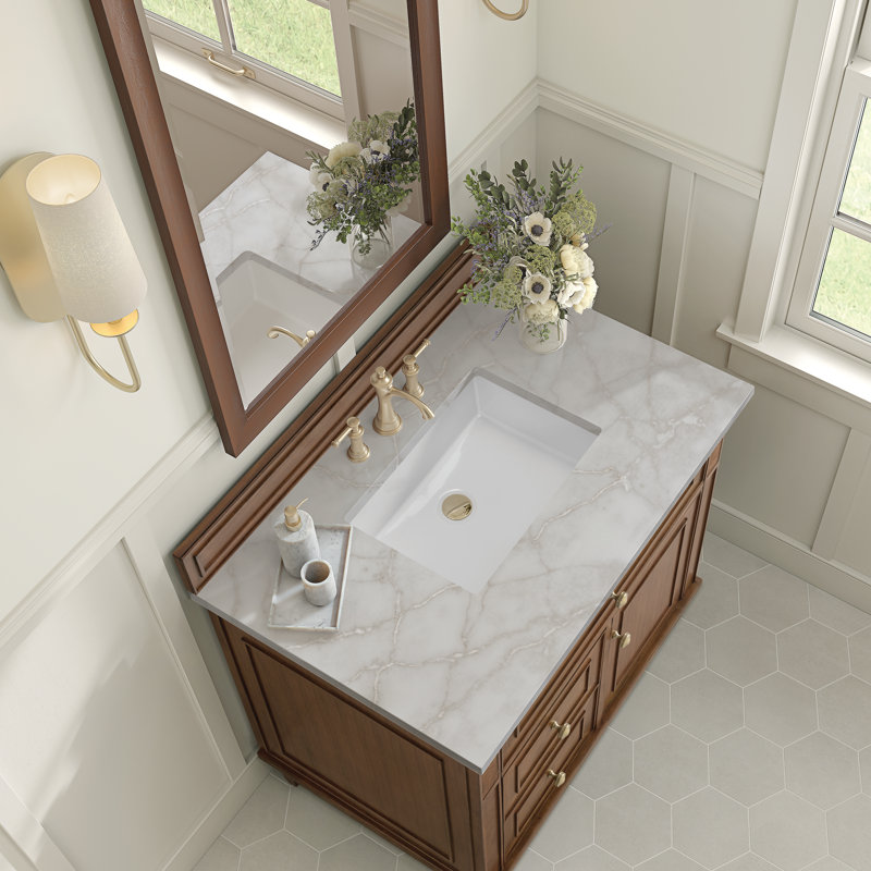 Lorelai 36'' W Single Vanity, Mid-Century Walnut, Victorian Silver, 8" Widespread