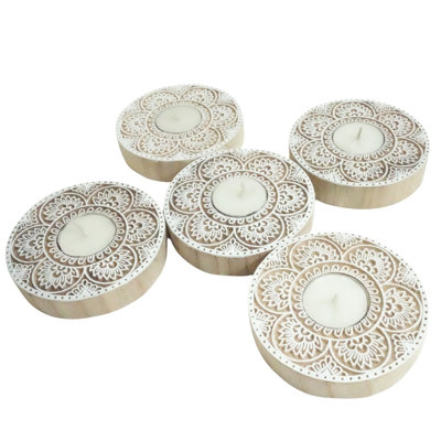  Handmade Wood Candle Stand Natural Stain Finish for Living Room & Table Décor-(Pack Of-3)