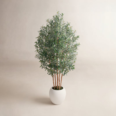 Adcock 8ft Large Artificial Olive Tree in 18" Pot- Real Wood Trunks, Weighted Heavy Base, Faux Silk Floor Plant
