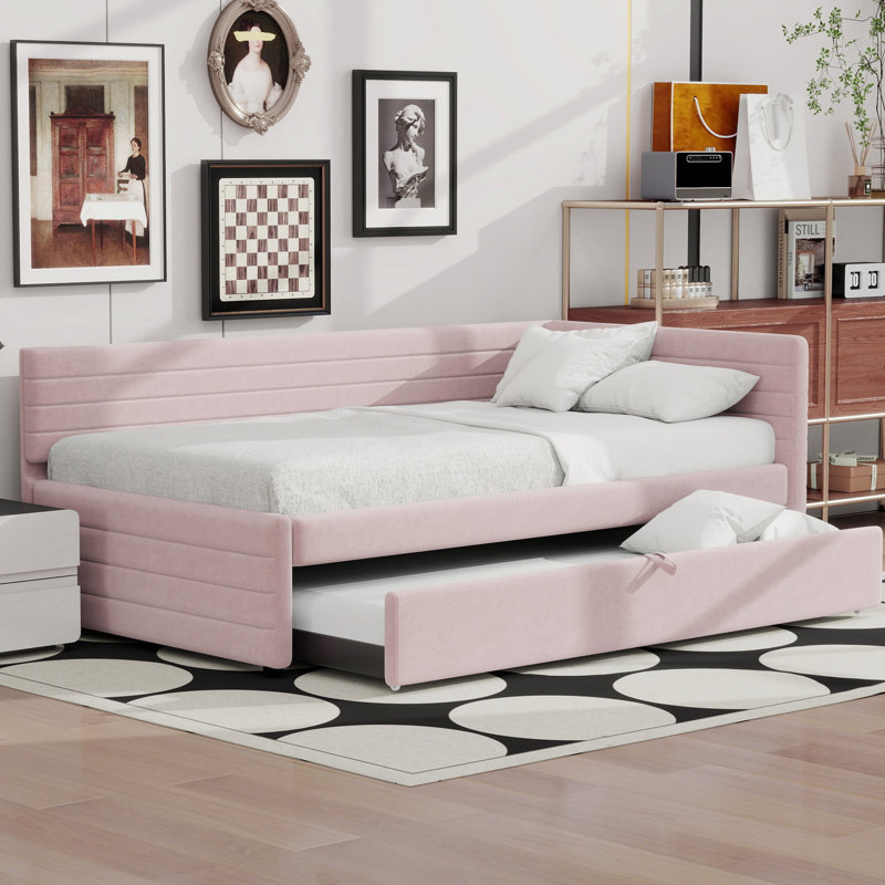 Lit de jour simple rembourré avec couchette, Rose