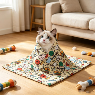 Enveloppement de toilettage pour chat, couverture de chat douce auto-adhérente, coupe-clou, anti-morsure, anti-égratignure, enveloppement apaisant anti-fuite, jolies impressions
