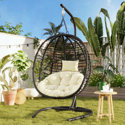 Foldable Hanging Egg Chair for One with Adjustable Feet and Removable Headrest