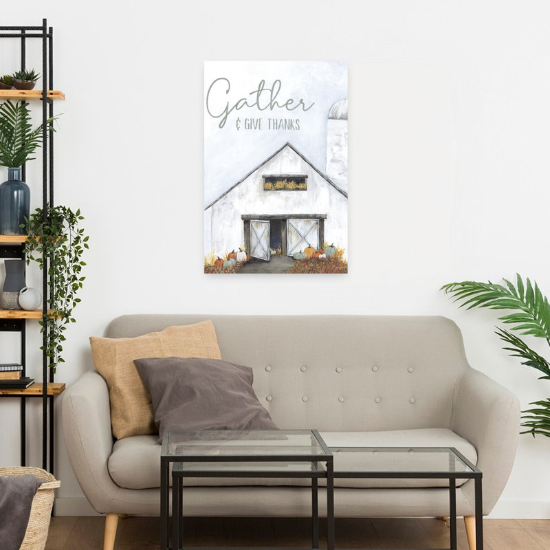 Gather Give Thanks Barn Abstract Contemporary Fruit Landscape Art, 24" H x 16" W