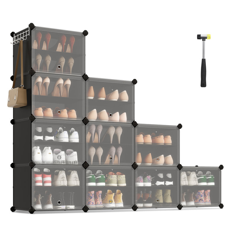 40 Pair Stackable Shoe Storage Box, Black