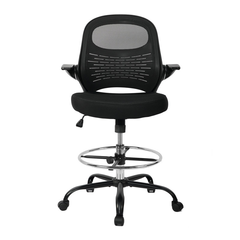 Jhael Ergonomic Mesh Drafting Chair with Flip-Up Arms - Swivel Rolling Home Office Chair for Architects, Black