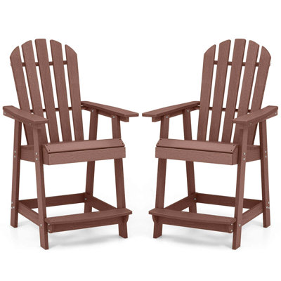 Bar Stool Hdpe Patio Chair With Armrest Footrest Home Indoor Outdoor Brown by Dovecove