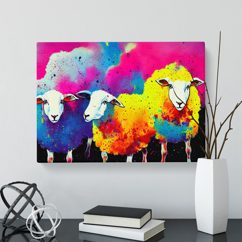 Colourful Sheep Abstract - Wrapped Canvas, 50cm H x 76cm W x 3cm D