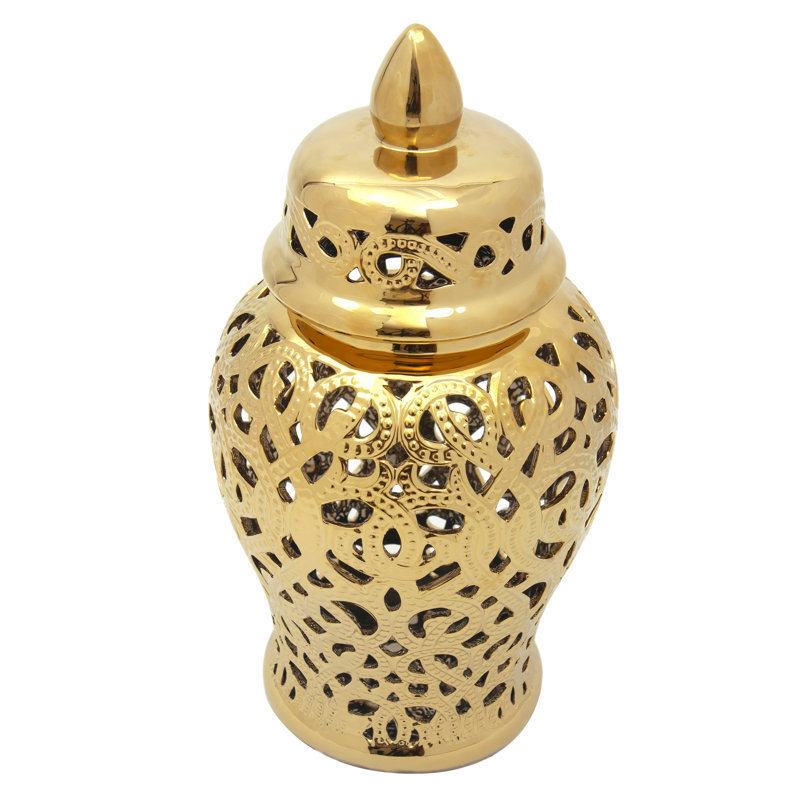18" Spiral Lattice Temple Jar - Gold, Gold