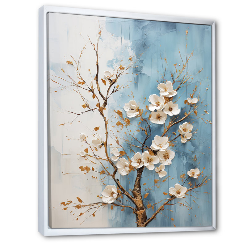 Cornouiller blanc en fleurs, H 44 po x l 34 po x P 1,5 po, Cadre flottant blanc