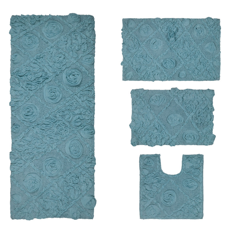 Schoenberger Floral Design Bath Rugs (Set of 4), Blue