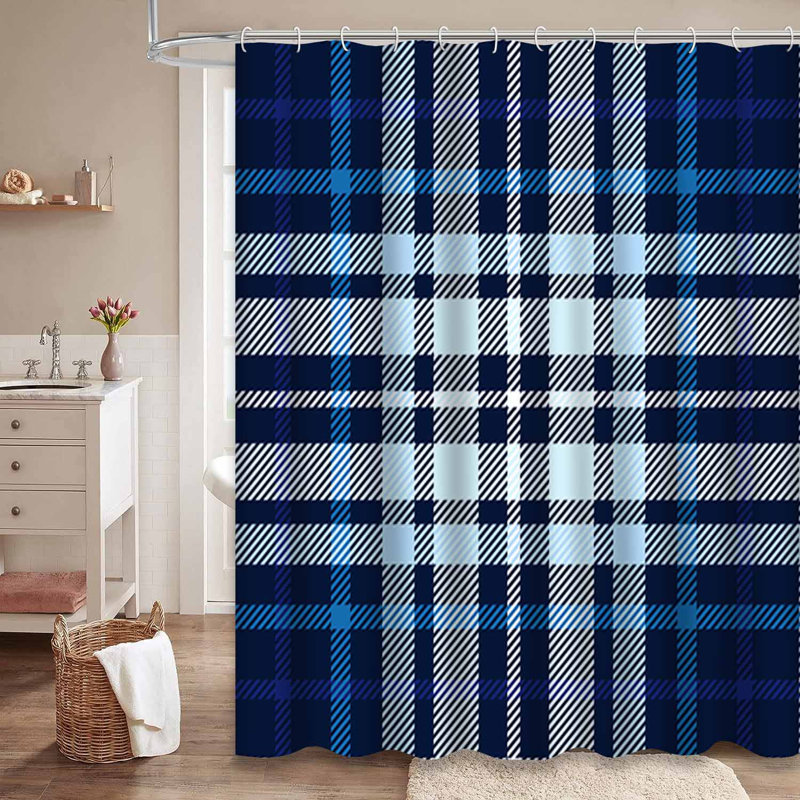Rideau de douche à carreaux bleu marine Indigo, L 72 po x l 84 po