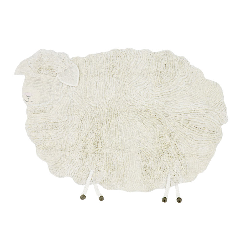 Pink Nose Sheep Hand Tufted Wool Area Rug in Sheep White