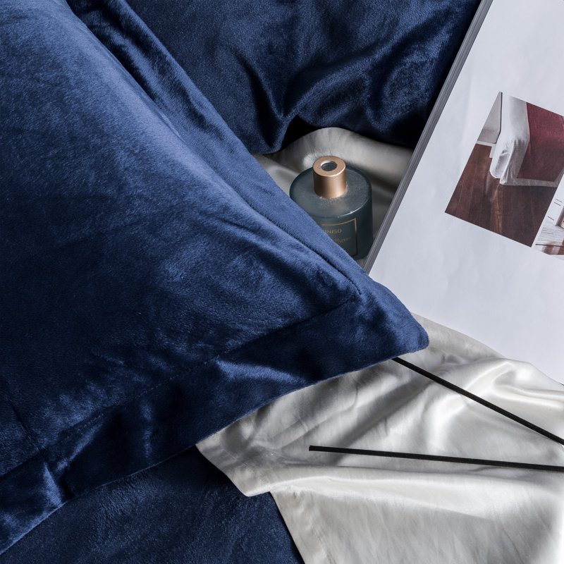 3 Pieces Comforter Cover Set, Flannel Duvet Cover Set With Zippered - NTBAY, Queen, Navy Blue