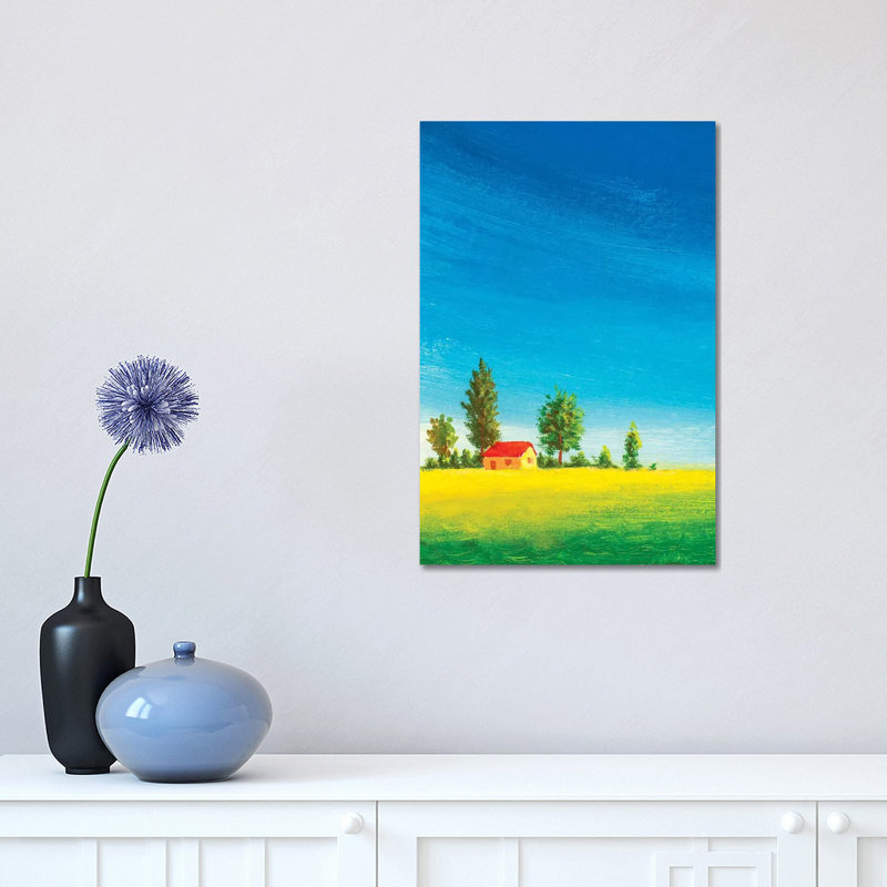 Beautiful House On Green Meadow by Valery Rybakow - Painting on Canvas, 45.72cm H x 30.48cm W x 1.91cm D, Wrapped Canvas